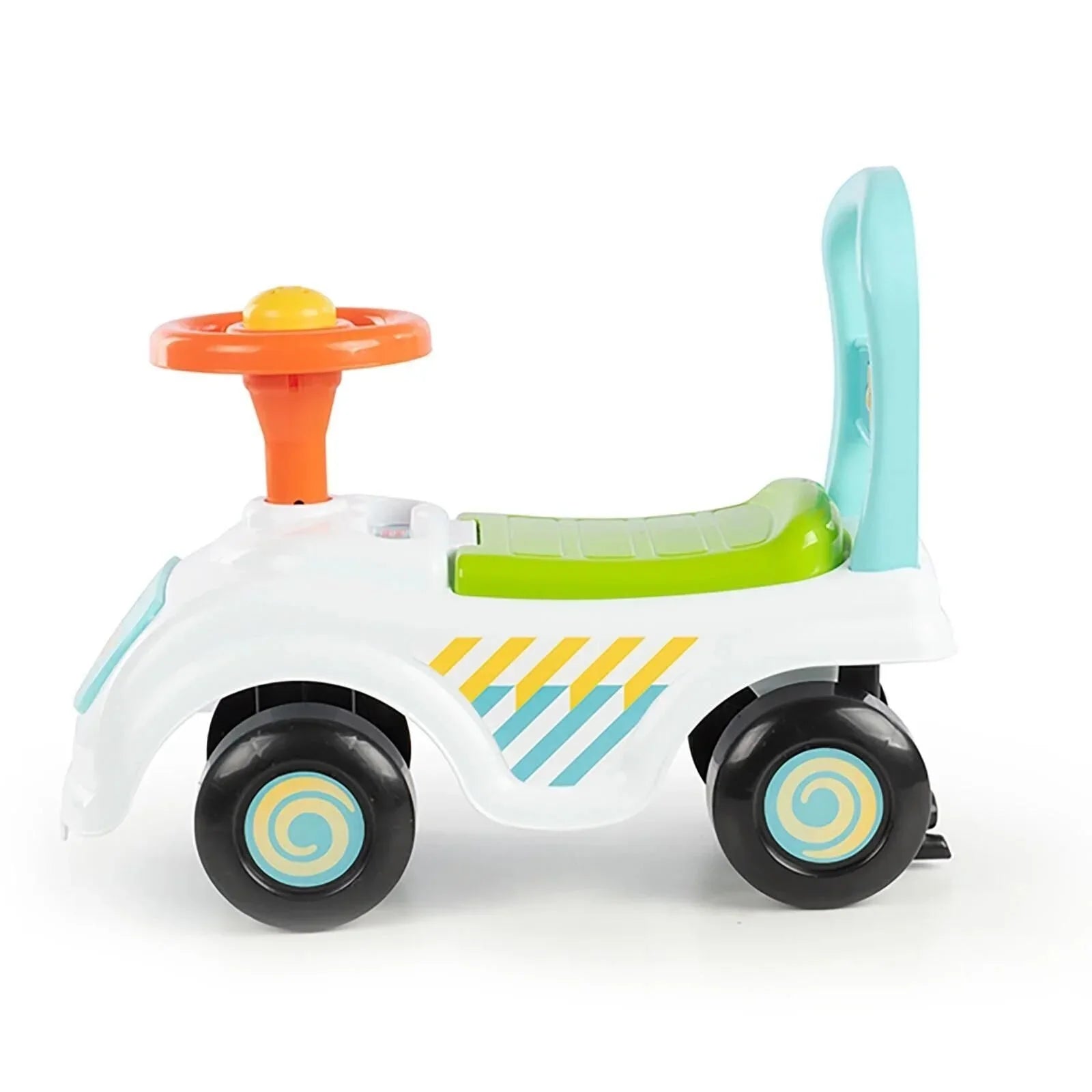 Baby ride on car toy with steering wheel and horn