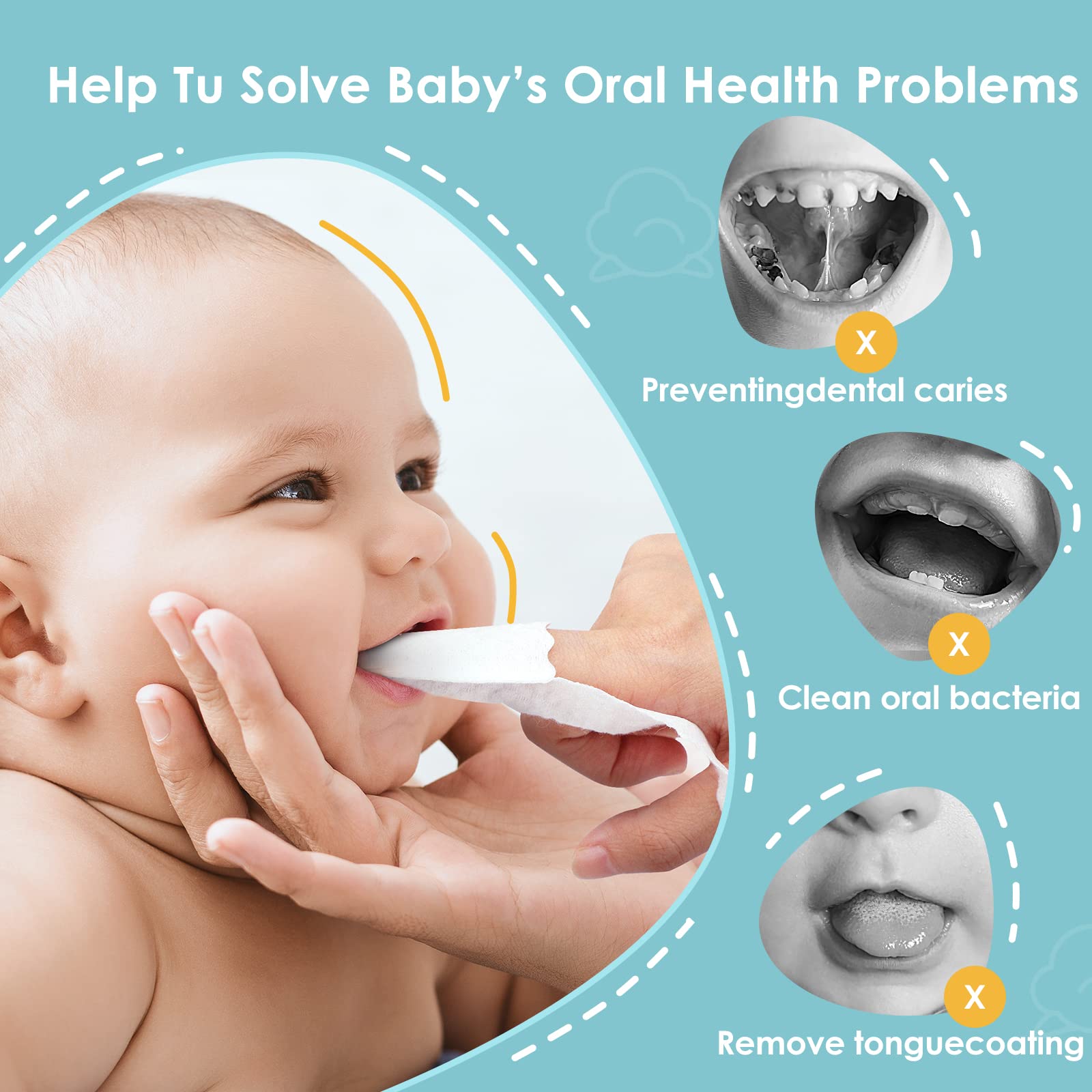 Individually sealed baby oral hygiene wipes