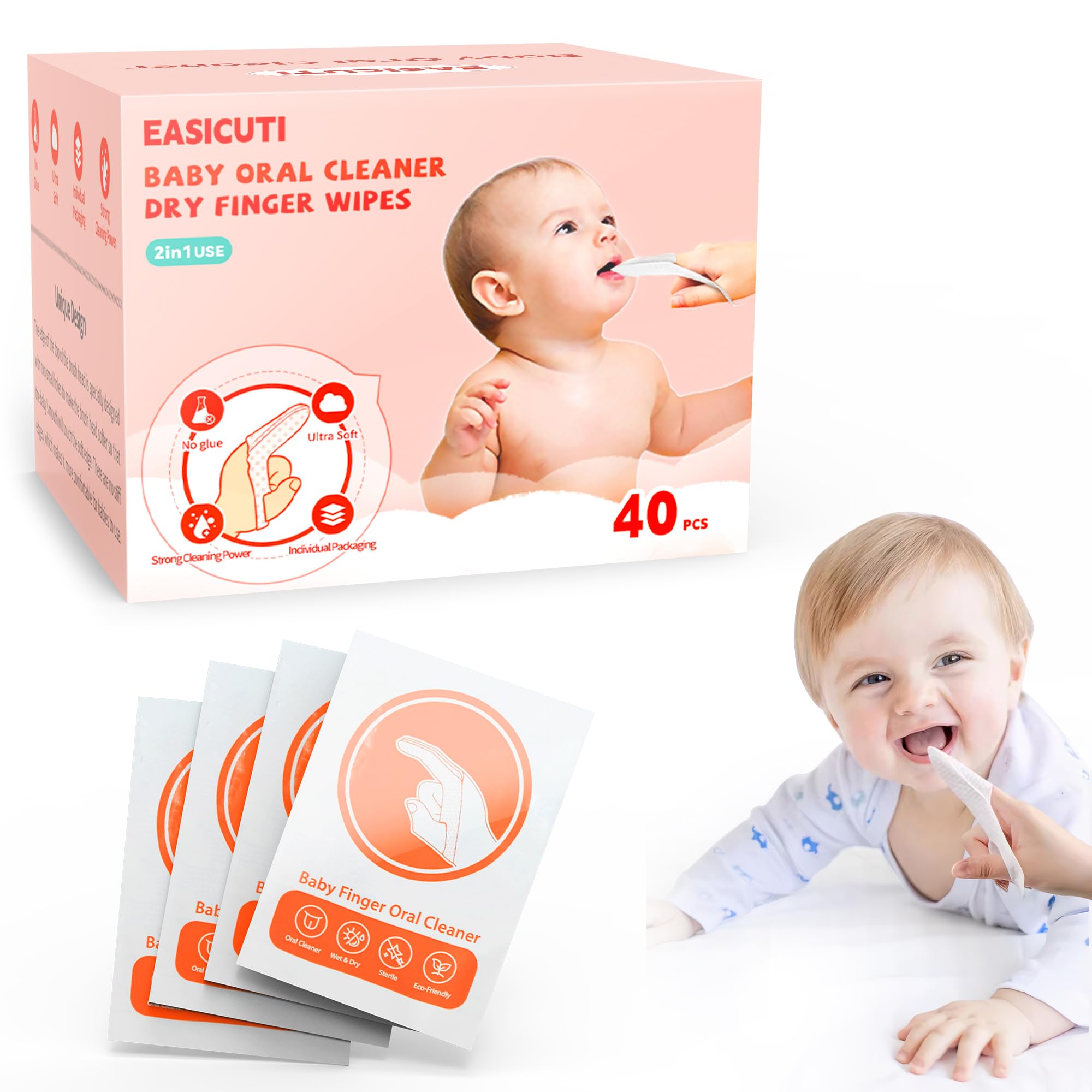 EASICUTI baby finger toothbrush and dry oral wipes