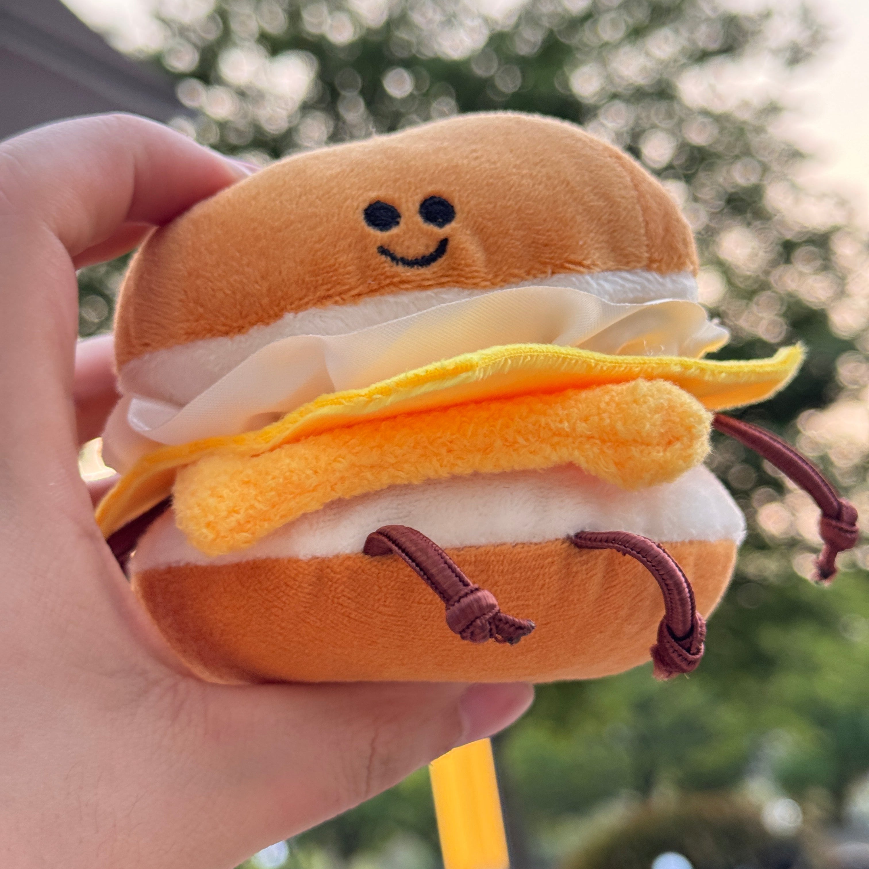 Cheese burger plush toy with clip attachment