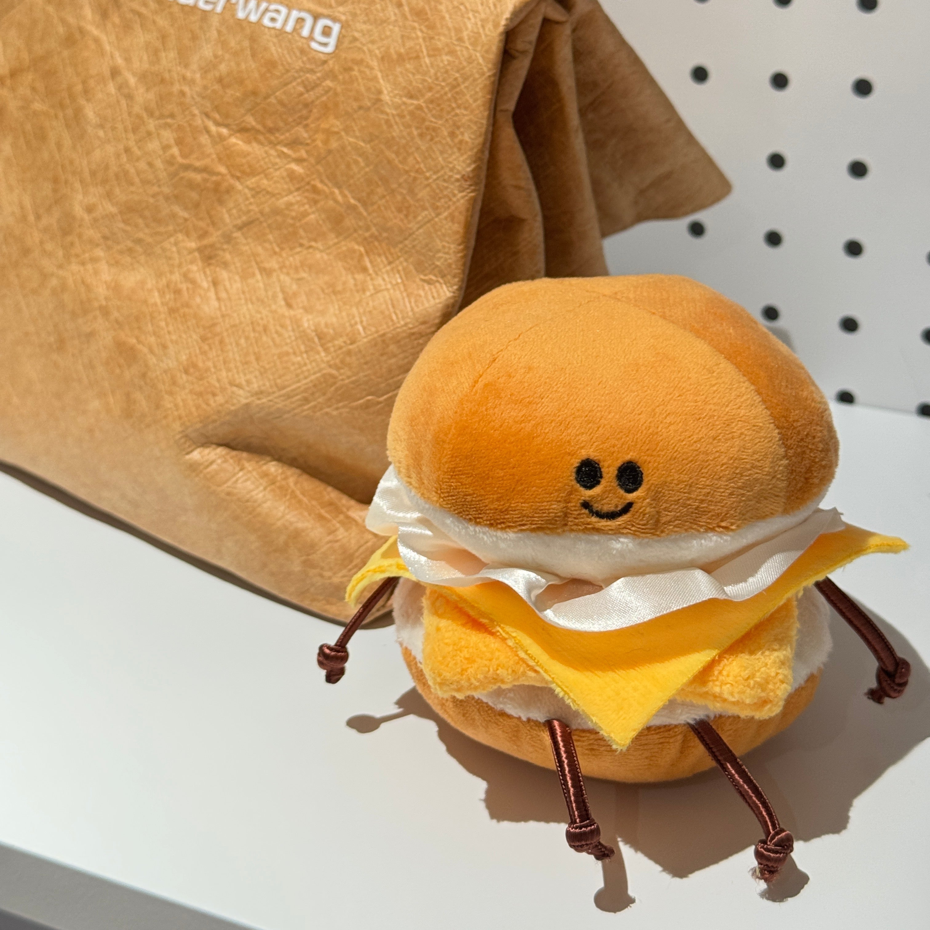 Smiling embroidered plush cheese burger toy