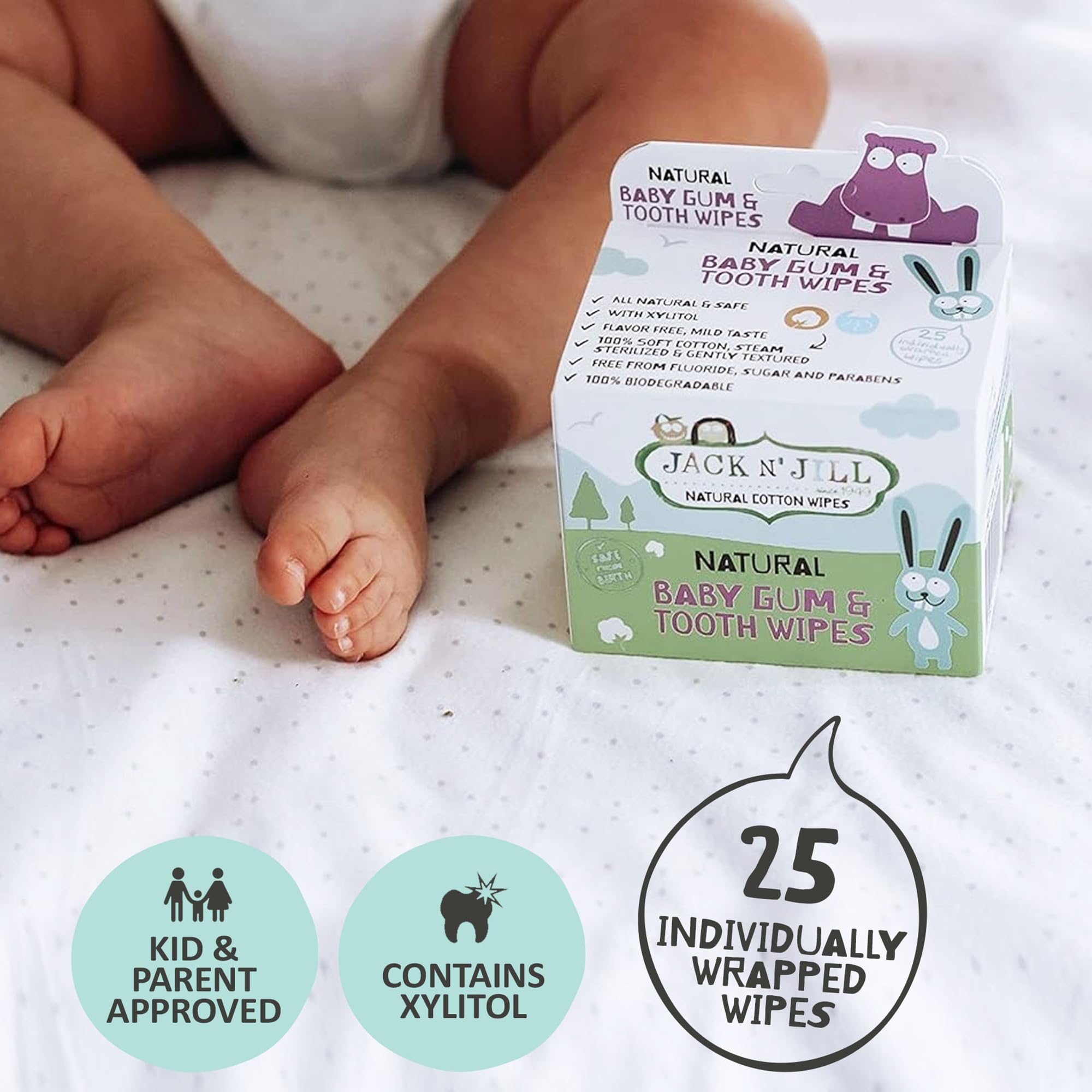 Organic baby gum and tooth cleaning wipes