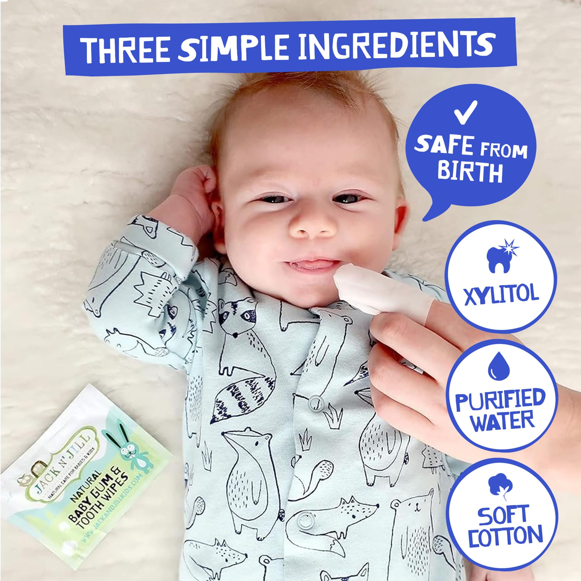 Baby teeth cleaning wipes with natural xylitol