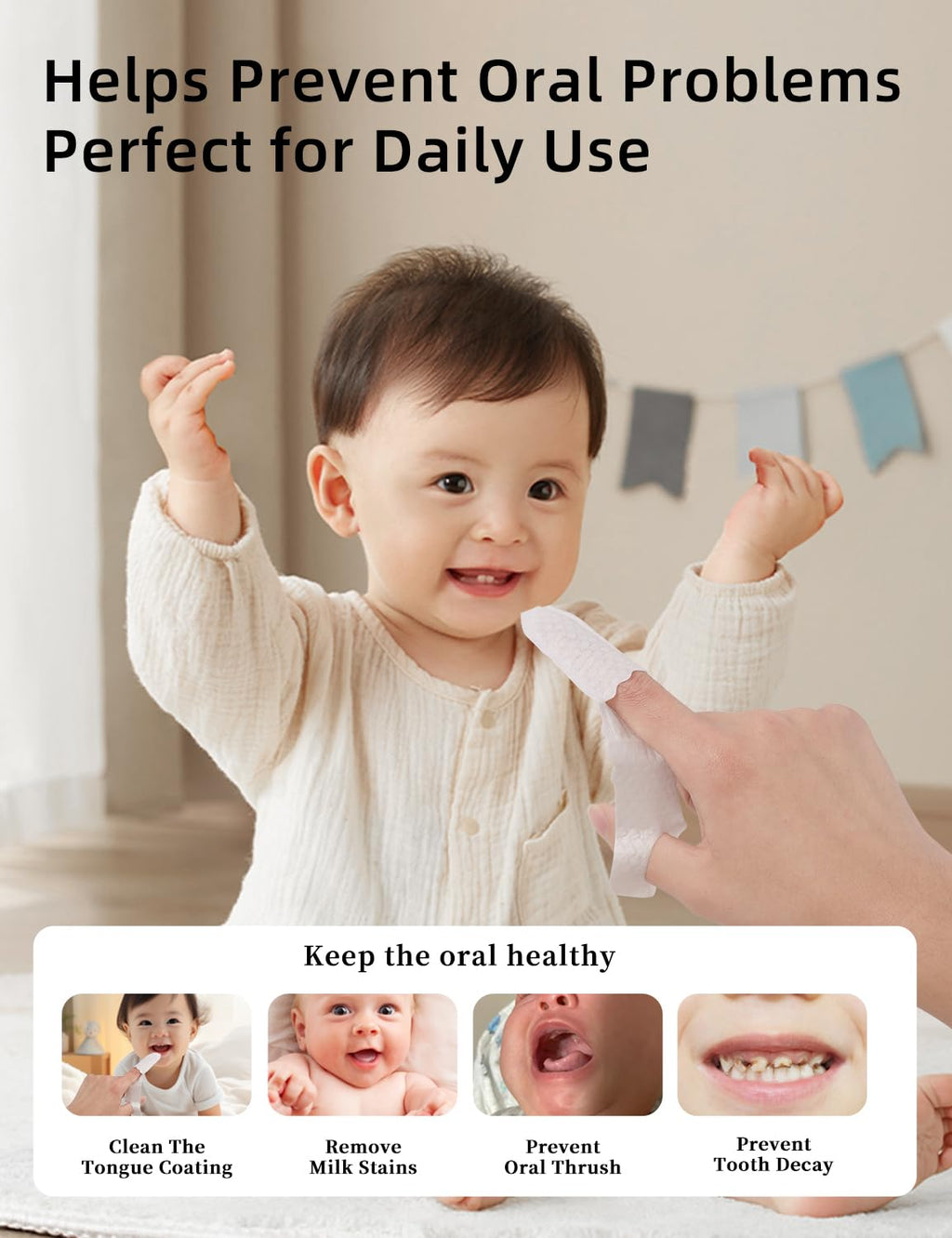 Infant oral care finger wipe cleaning gums