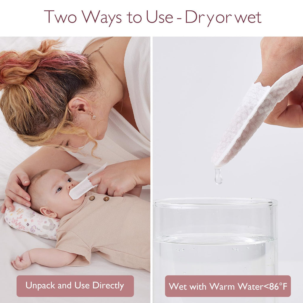 Baby tongue cleaner finger wipe in use