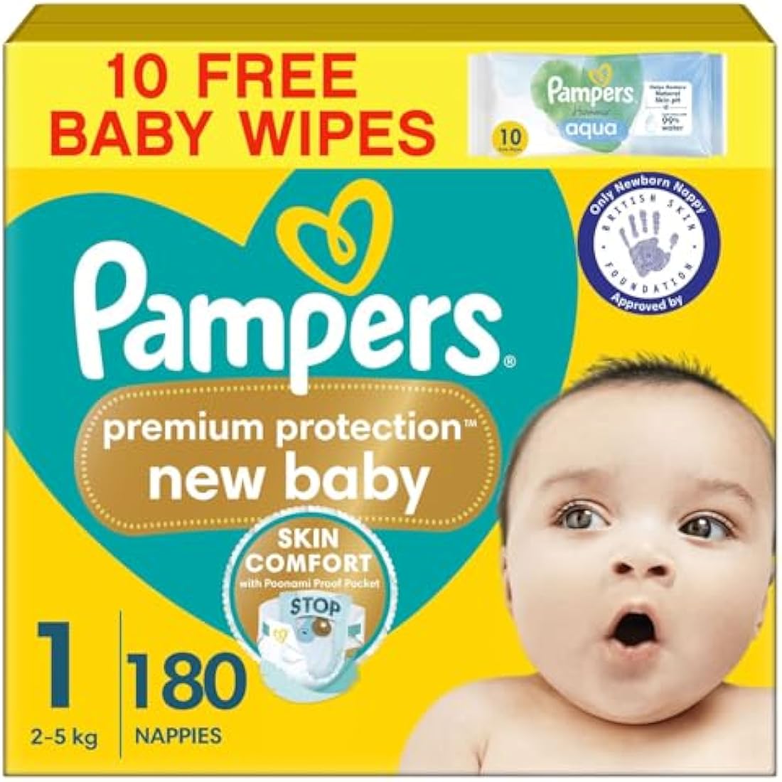 Pampers Premium Protection New Baby Size 1 nappies 180 pack