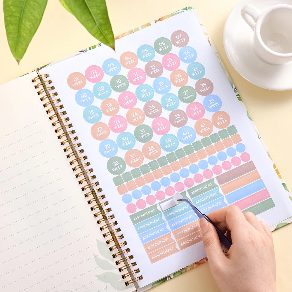 Decorative stickers included with first time mum pregnancy journal