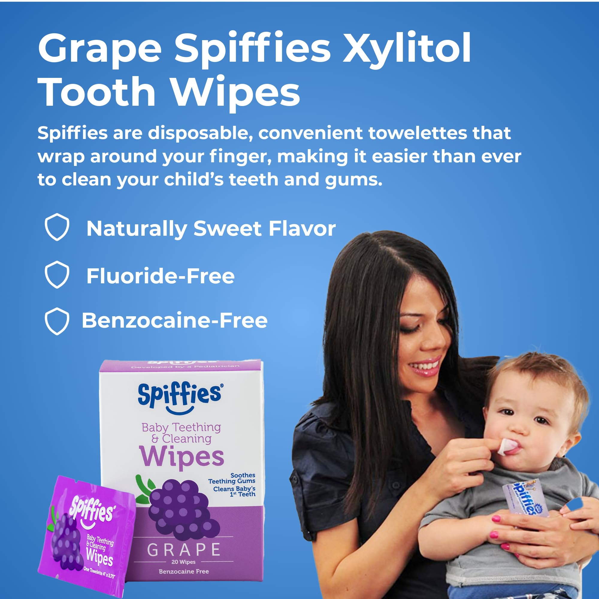 Baby dental wipes with grape flavor and xylitol