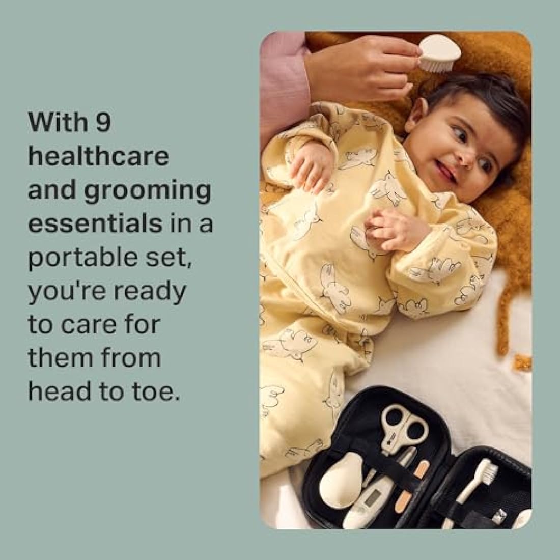Baby nail scissors and clippers included in grooming kit