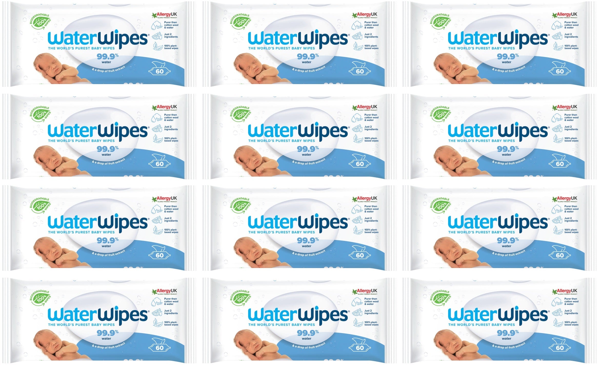 WaterWipes 12 Pack of 60 Baby Wipes