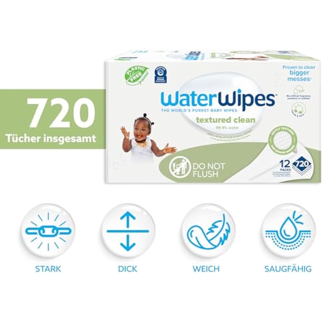 12 packs of WaterWipes Sensitive+ 60 wipes each